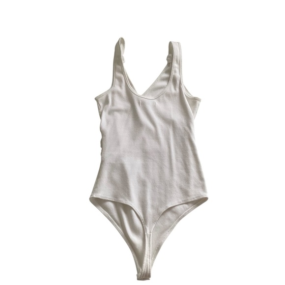 Abercrombie & Fitch Wrap Sleeveless Bodysuit Sz L White Stretch Capsule Ribbed - Picture 2 of 13